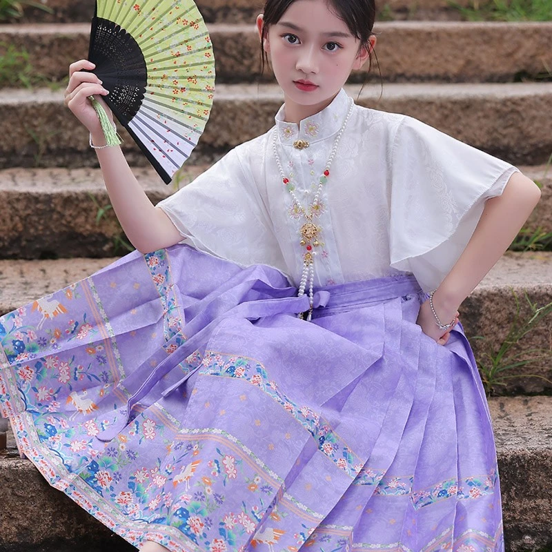 日常中国风女童汉服套装马面裙新中式小女孩刺绣明制学生古装儿童