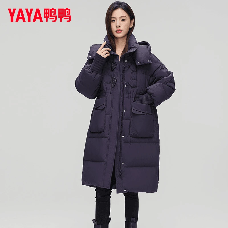 YAYA/鸭鸭长款羽绒服女款龙年新款连帽加厚减龄显瘦洋气羽绒服