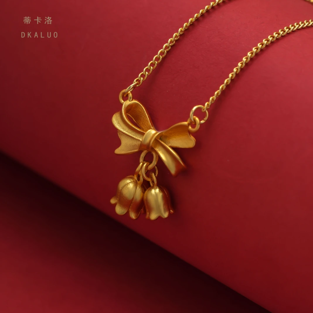 钛钢项链 蝴蝶结[铃兰花]061女款饰品简约复古清新气质项链网红款