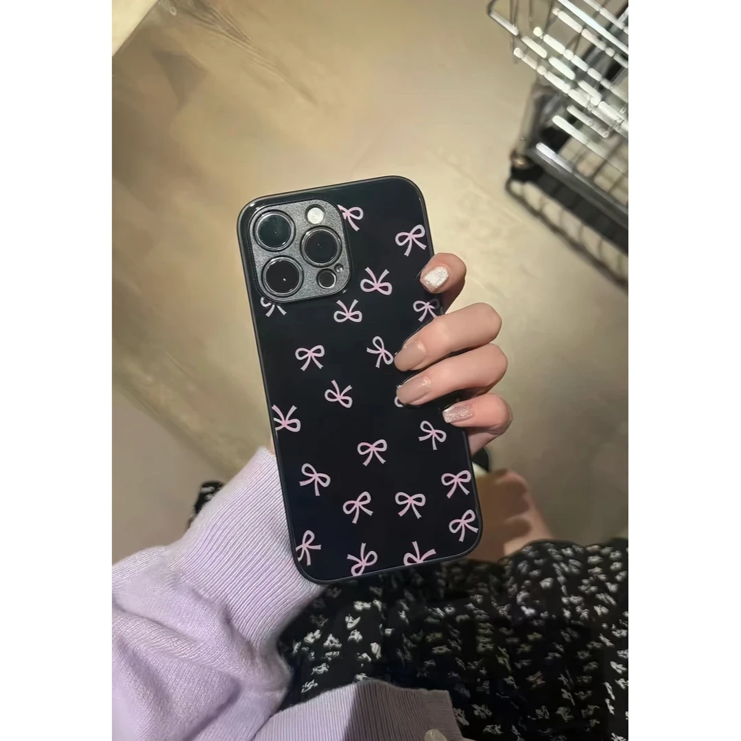 日韩满屏蝴蝶结小众全型号全包玻璃壳ins使用iphone15手机壳