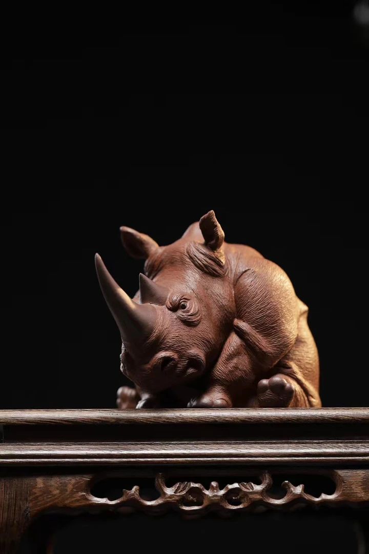 紫砂茶宠摆件 精工犀牛