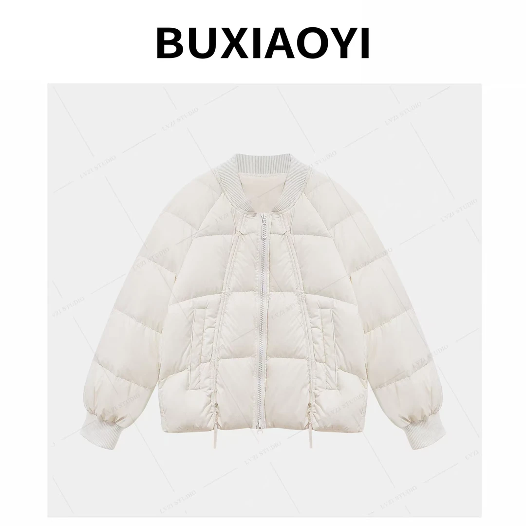 2024新款90白鸭绒圆领韩版百搭保暖羽绒服女学生冬纯色外套5518