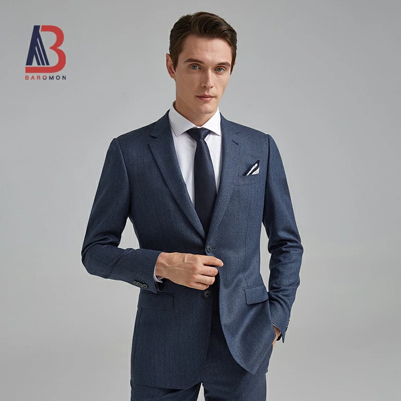 9331男士西装蓝灰色条纹商务64.1%棉羊毛西服套装