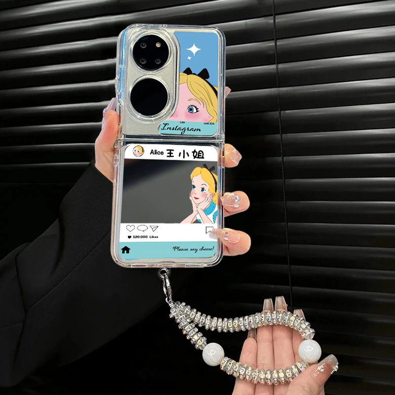 适用于华为pockets爱丽丝百家姓折叠镜面手机壳