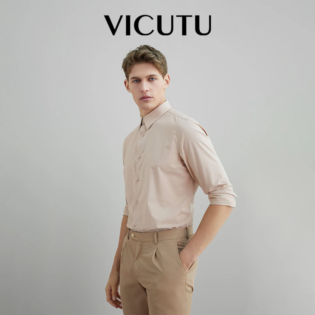 威可多男士长袖简约休闲商务衬衫男装舒适百搭修身通勤上衣衬衣