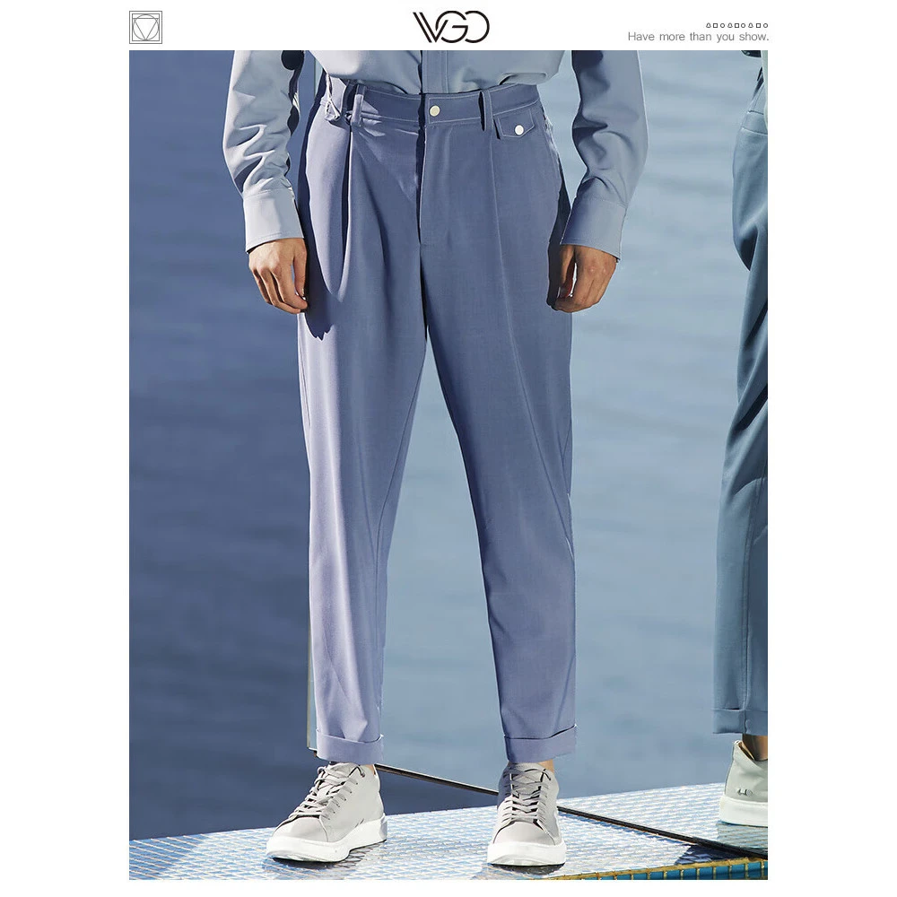 直筒裤子夏季男士休闲裤百搭商务晨雾蓝薄款裤子户外弹力男长裤