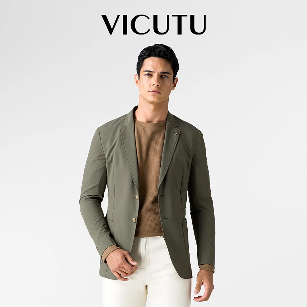 威可多男士单西服春季修身复古条纹商务休闲西装外套男装时尚上衣