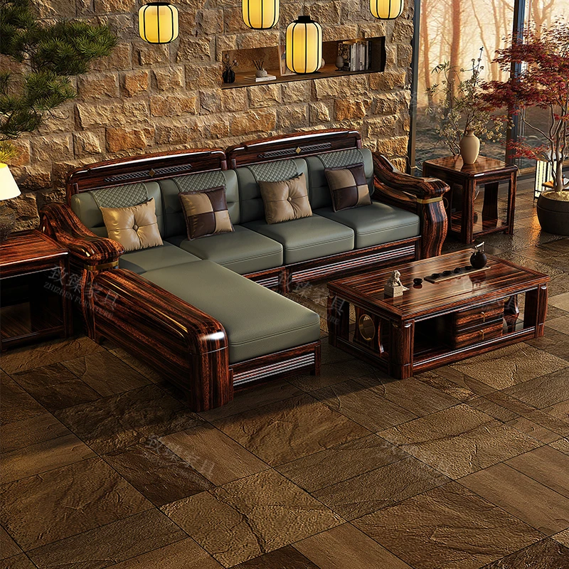 新中式实木沙发乌金木沙发客厅家具冬夏两用小户型轻奢转角木沙发