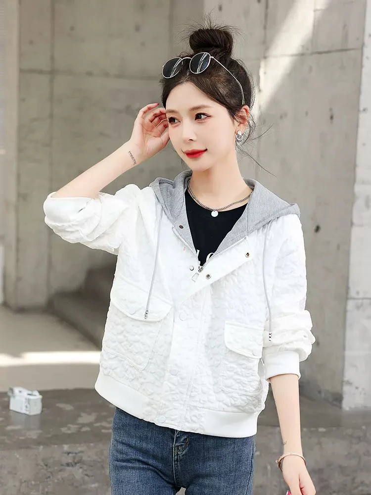 【假两件】【库存不多】春秋时尚百搭洋气连帽显瘦休闲短外套8709