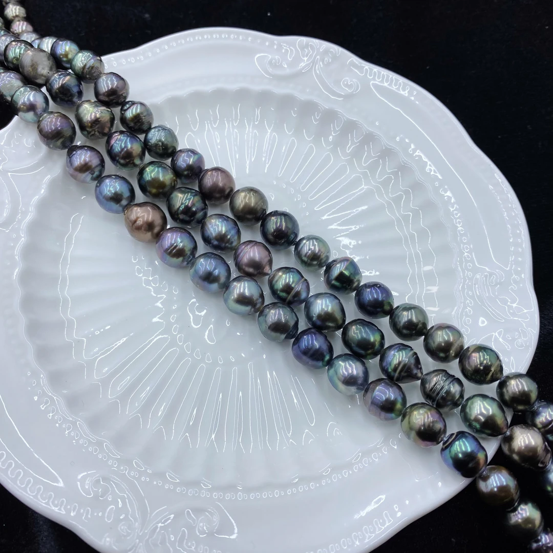 【爱彼珠宝】大溪地珍珠 8-10mm螺纹混彩满珠串多样性发货发一件