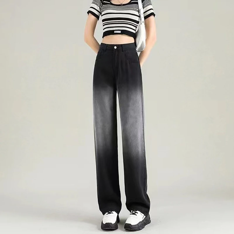 宽松渐变色牛仔裤女2025春季新款时尚小个子减龄阔腿裤9991