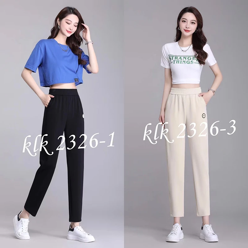 卡里卡女裤2326夏季女士裤子女裤休闲裤宽松直筒高腰空气棉九分裤