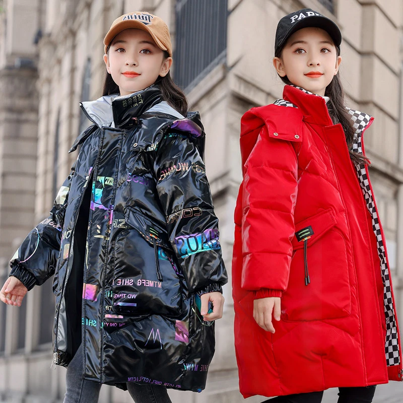 巴拉扣扣冬季新款儿童羽绒服女童中长款白鸭绒连帽女孩中大童
