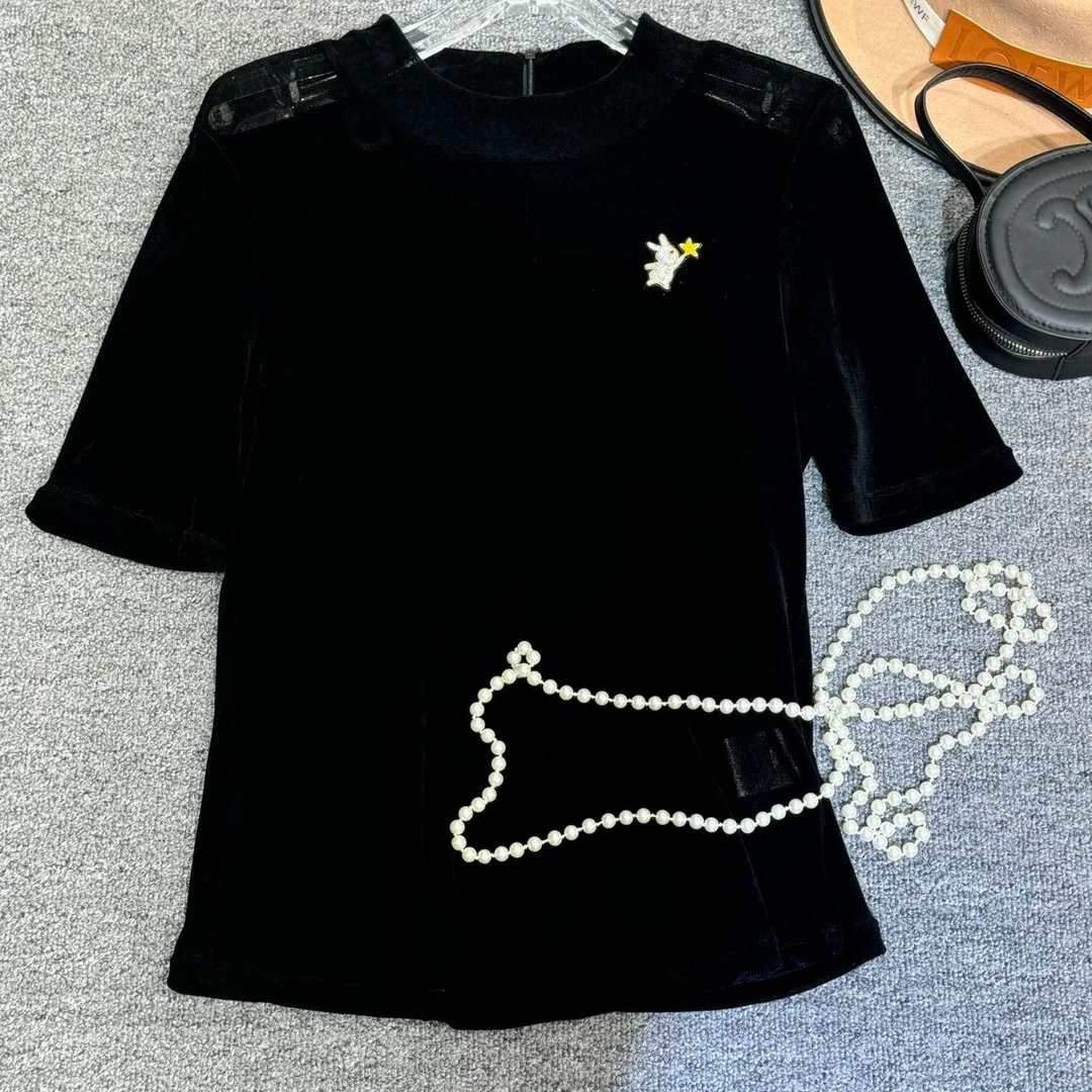 超柔软进口植绒刺绣钉珠打底上衣时尚百搭设计感