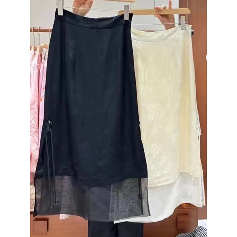 WA505真丝桑蚕丝拼接提花显瘦半身裙气质女士夏季