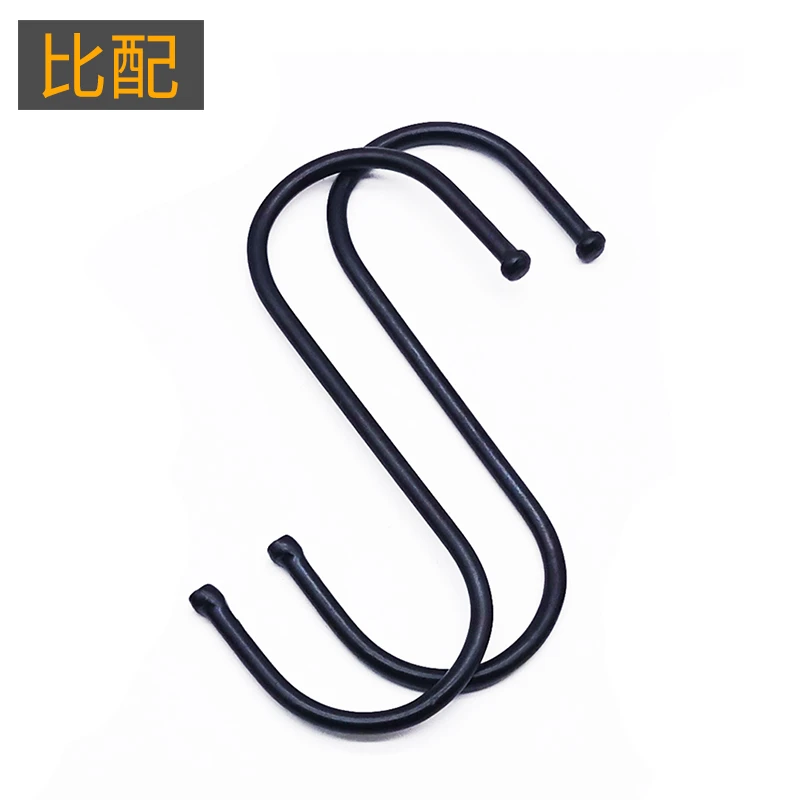 比配s形挂钩黑色实心金属勾子S型厨房挂架宿舍门后衣柜收纳免打孔