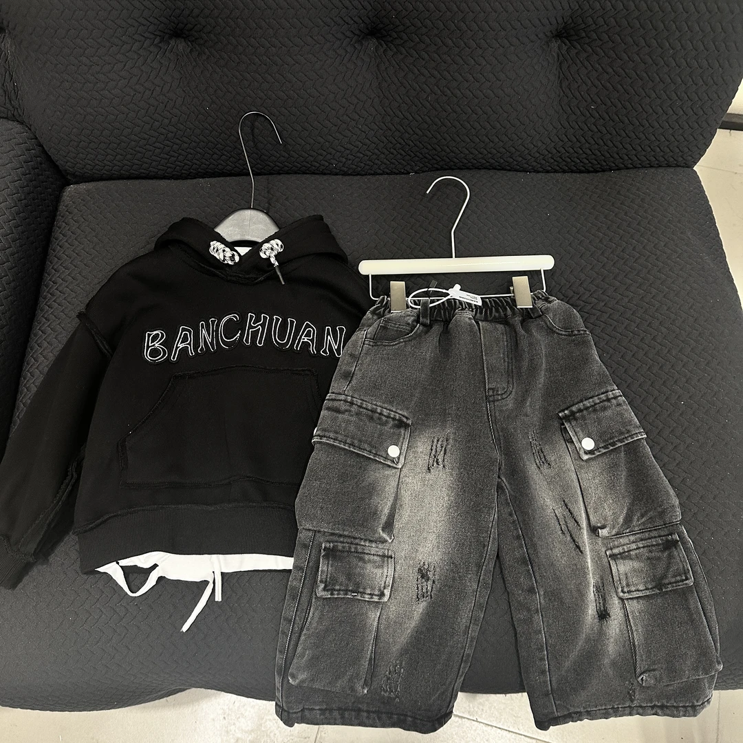 （工装牛仔裤加绒款）qk043男童宽松潮流时尚男童百搭工装牛仔裤