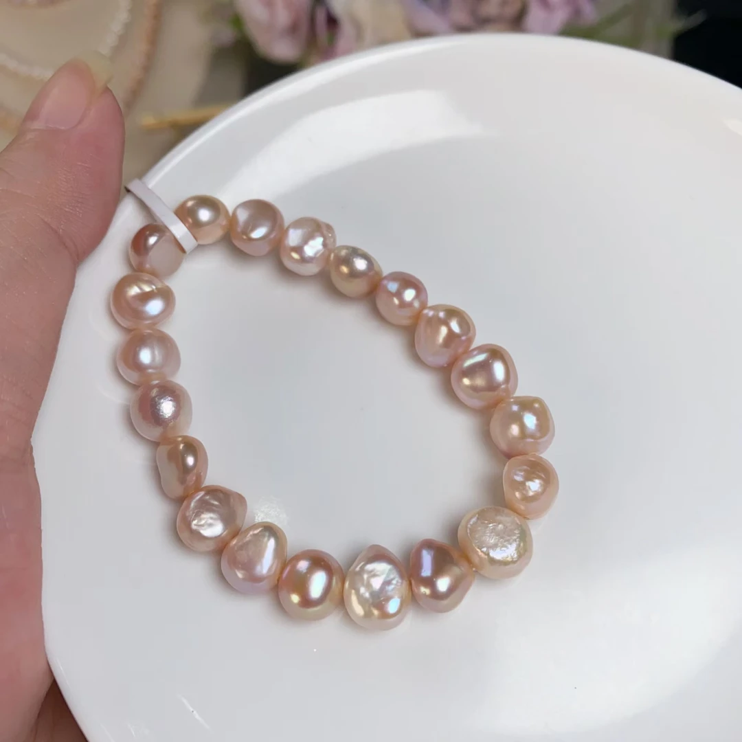 【紫烟】6-9MM紫粉色天然淡水珍珠手链温柔气质异形珠手串DSL00669