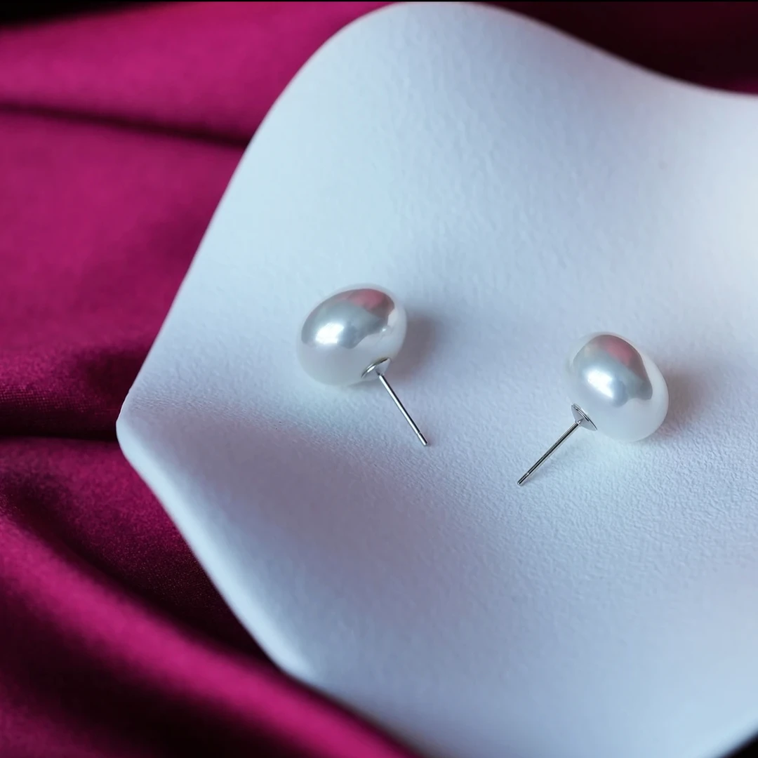 【999足银白色耳钉】8-9mm淡水无核珍珠耳钉气质百搭 DEH01179