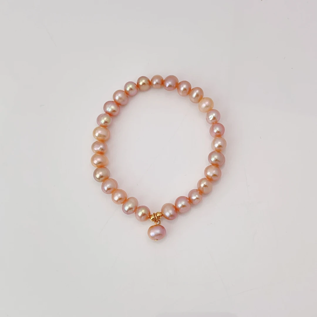 【粉紫叮当】6-7mm天然淡水珍珠樱花粉手链弹力绳百搭手串DSL00643