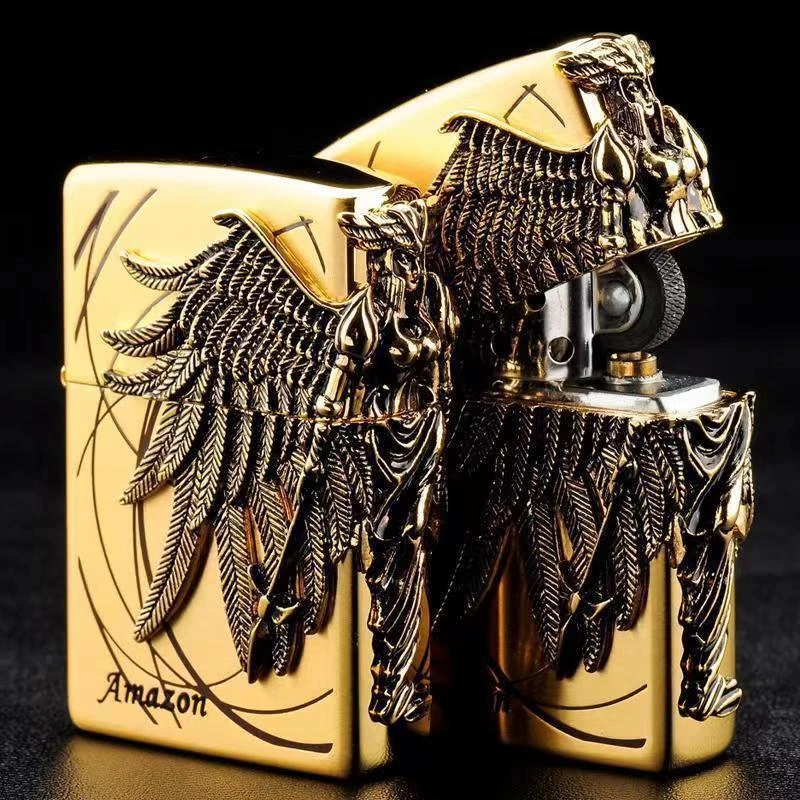亚马逊浮雕煤油打火机防风高颜值青铜版创意男士点烟器火机网红潮