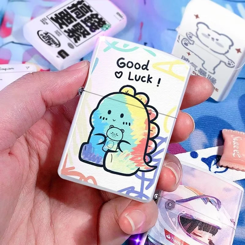 新潮ins煤油打火机防风复古砂轮火石生日礼物可爱卡通潮牌礼品DIY