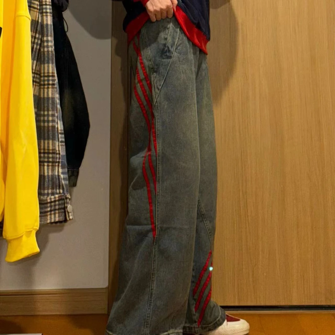 张鱼小丸子   红杠休闲牛仔裤