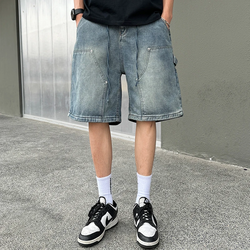 工装牛仔短裤男士潮流直筒宽松休闲ins复古五分男裤夏装流行中裤