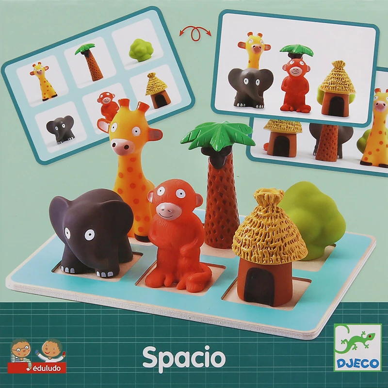 DJECO丛林小动物排排队躲猫猫桌游空间方位关系3-5岁儿童玩具