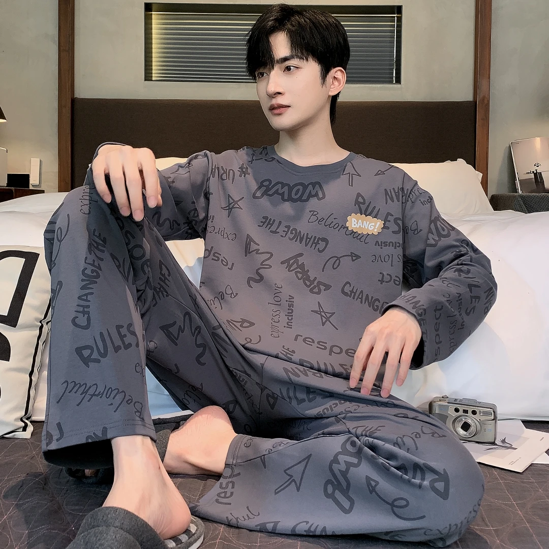 男士睡衣春秋款纯棉2024年冬季长袖长裤大码卡通青少年家居服套装