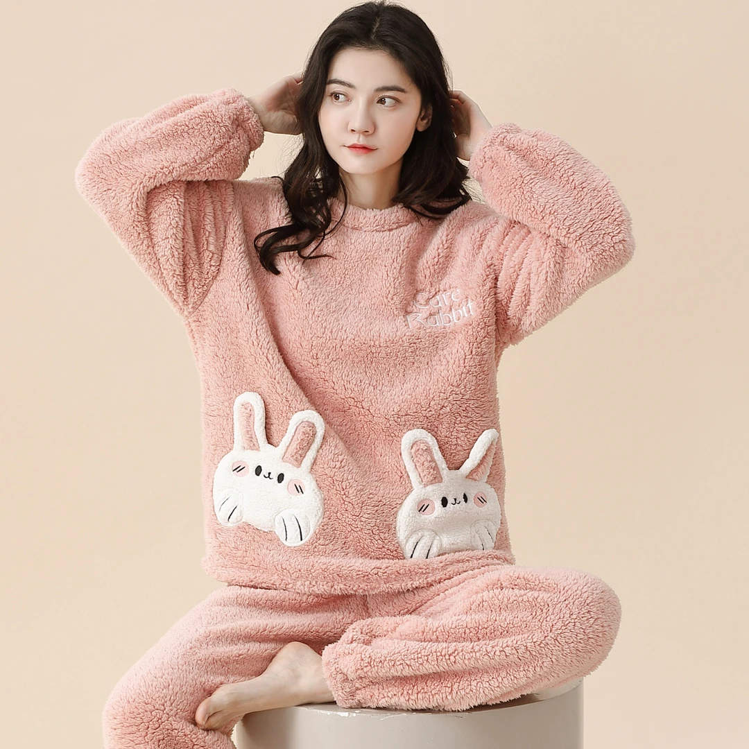 珊瑚绒睡衣女冬季2025新款毛绒保暖加绒加厚可爱秋冬家居服可外穿