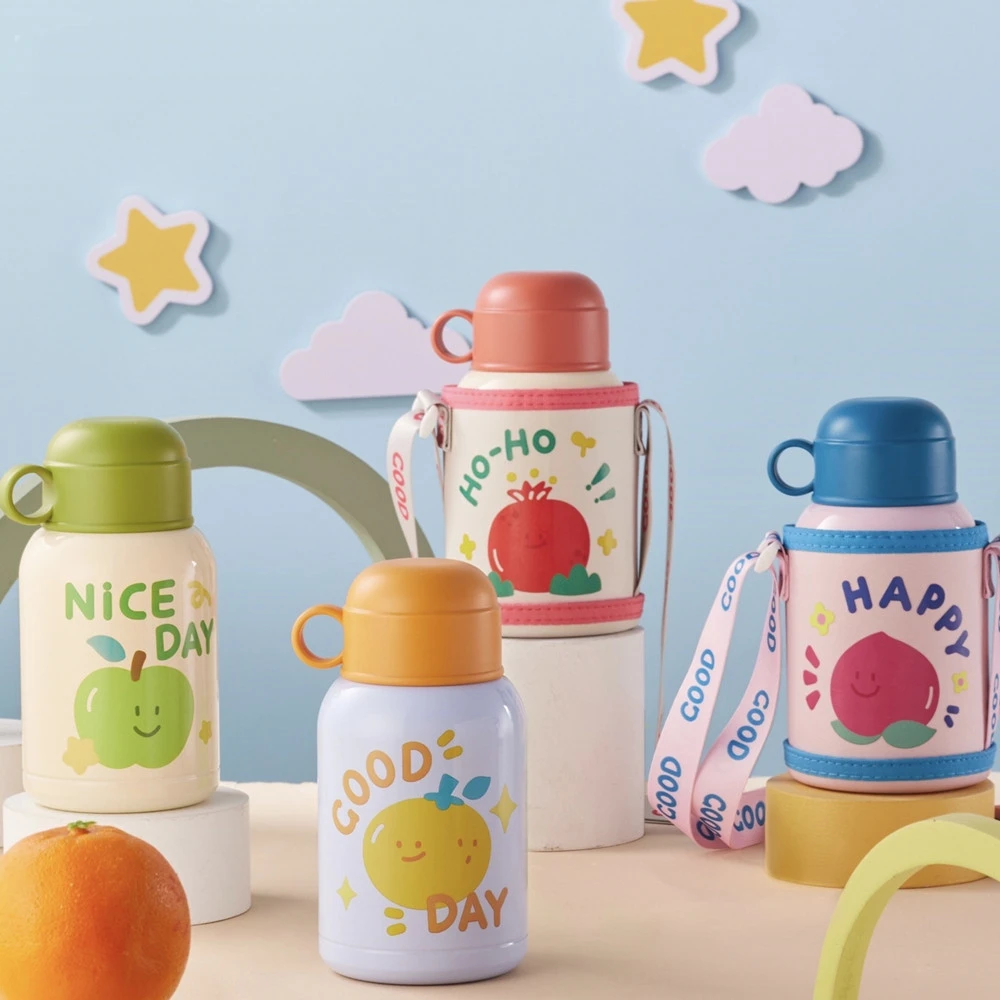 新款水果快乐不锈钢保温杯儿童学生背带水壶卡通可爱高颜值吸管杯