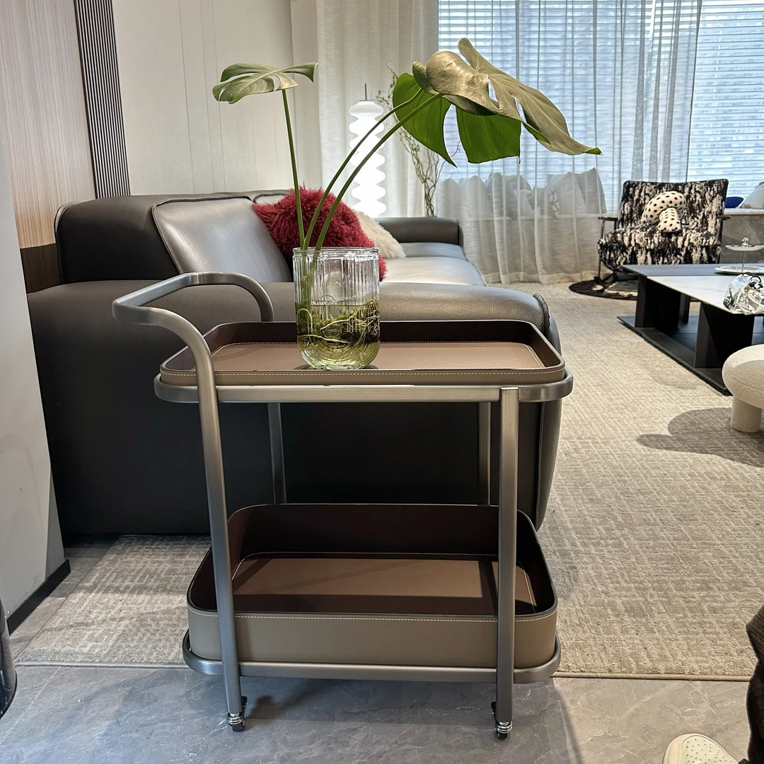 意式极简小推车落地客厅家用创意简约双层圆形松弛感