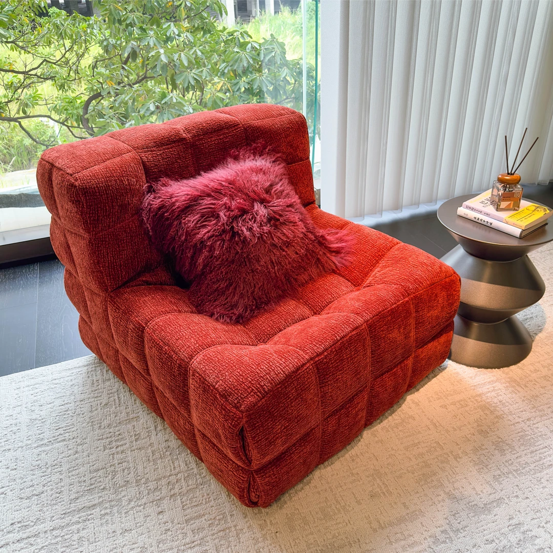 意式极简魔方休闲椅单人布艺小户型客厅卧室阳台简约定型棉休闲椅