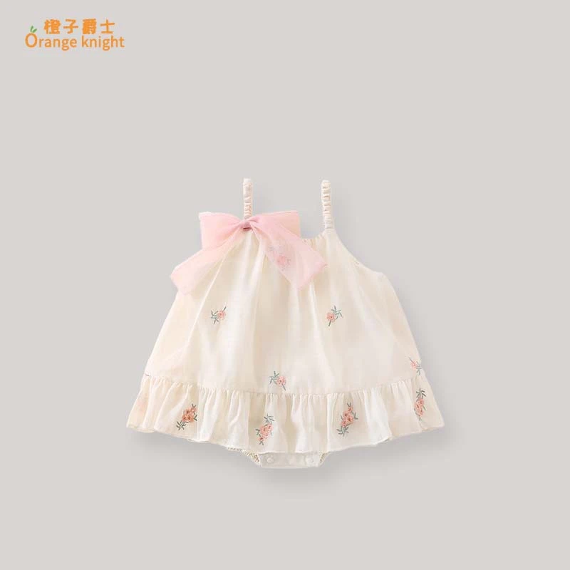 女宝宝夏季新款满月百天衣服小月龄婴儿复古旗袍吊带包屁衣哈裙薄