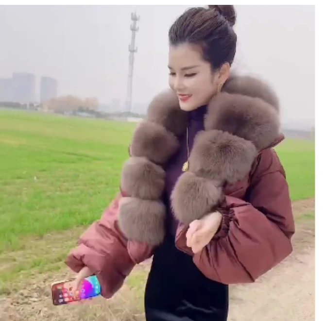 2024冬季新款时尚女装网红靓丽潮流气质洋气大毛领外套青姐