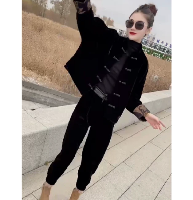 2024冬季新款时尚女装网红高级感休闲爆款外套裤子国风叶