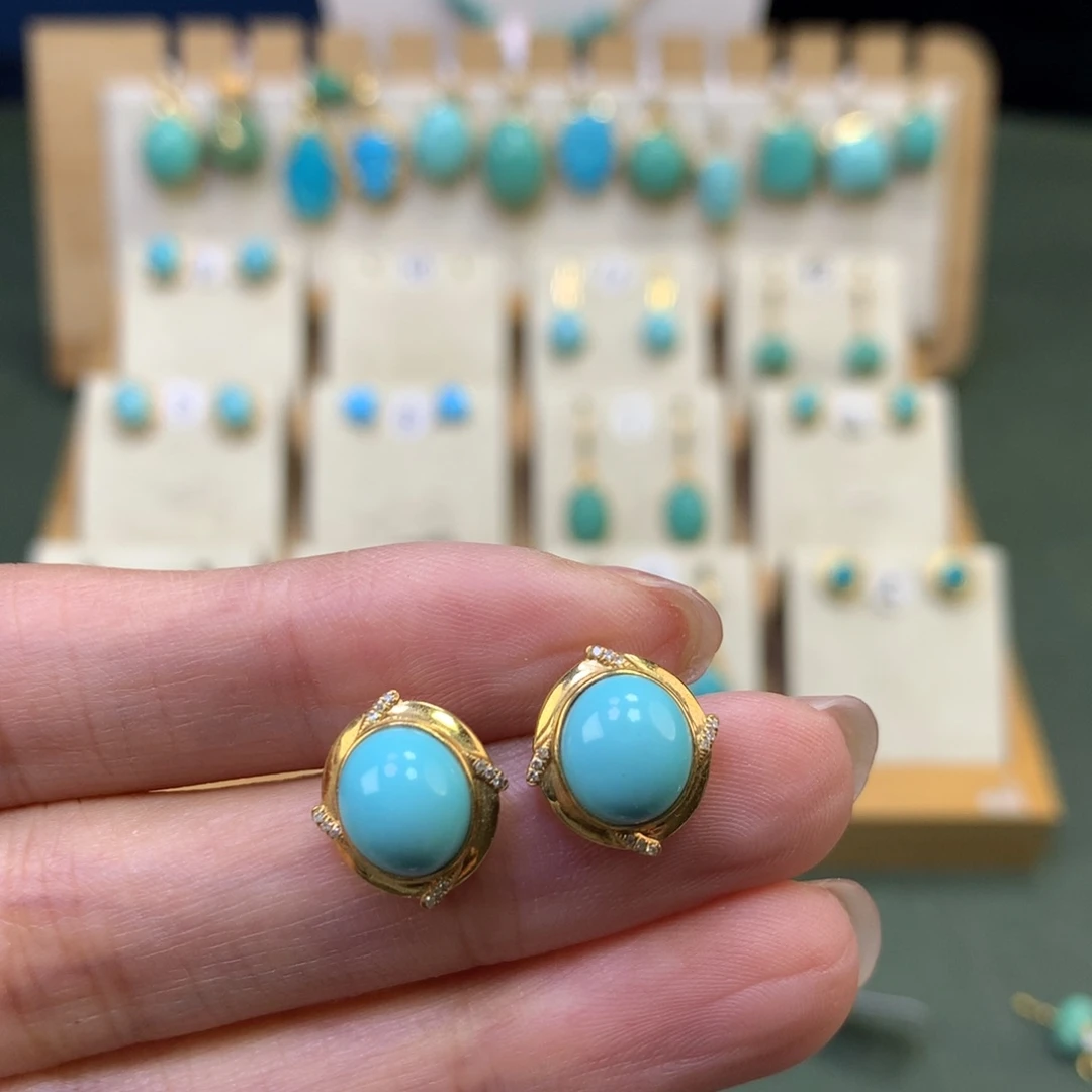 绿松石耳钉18K金镶嵌J****r
