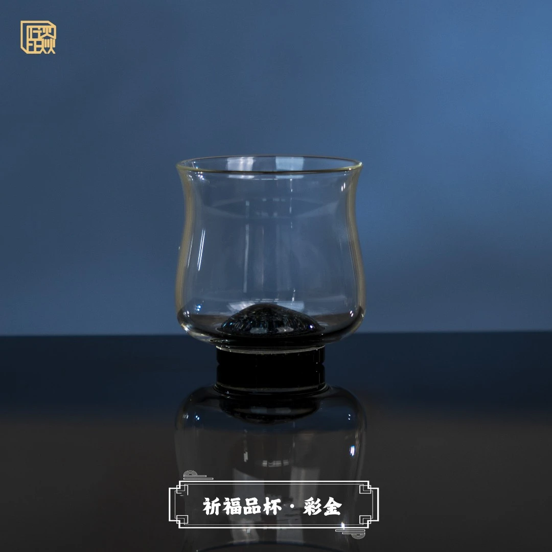 祈福品杯·彩金50ml手工高硼硅耐热玻璃描金水墨炫彩客人杯主人杯
