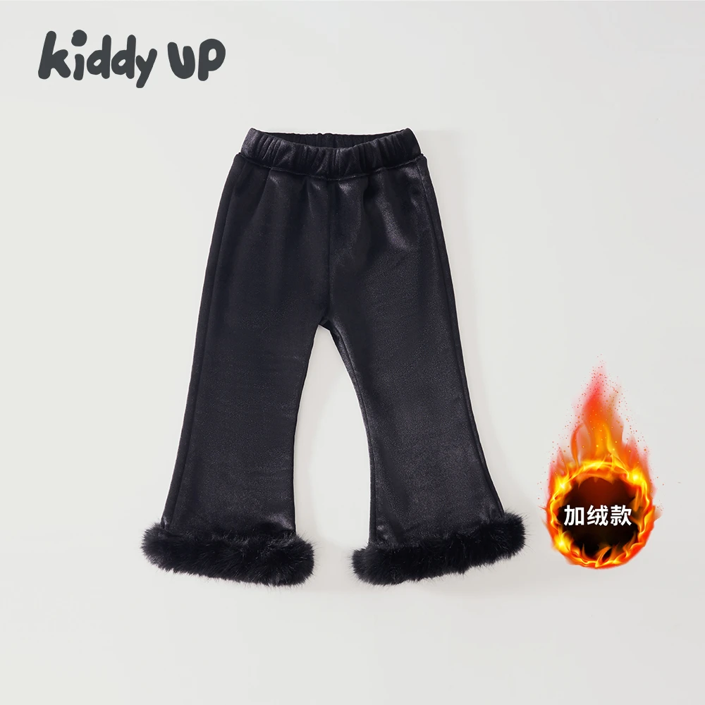 2025冬季加绒喇叭裤女童修身洋气休闲裤子加厚保暖国风儿童毛毛裤