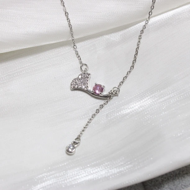 钛钢项链 A85气质轻奢时尚银色镶嵌满钻坠链素款百搭小众经典精