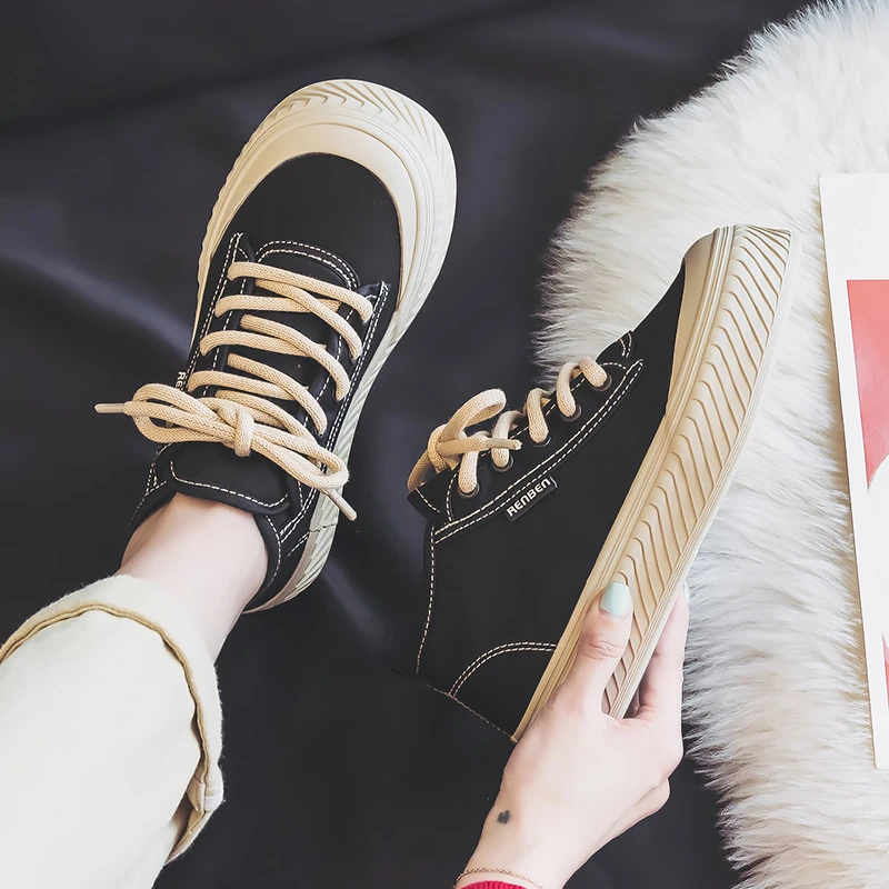 人本加绒帆布鞋女2024秋冬新款保暖高帮鞋学生ins韩版休闲棉鞋