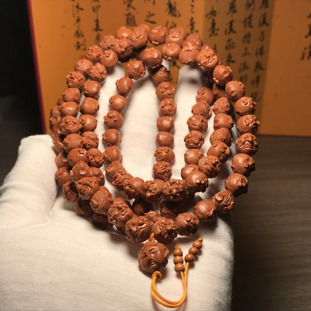 纯手工雕刻龙纹桃核108罗汉十八罗汉项链脖挂文玩收藏天然手串