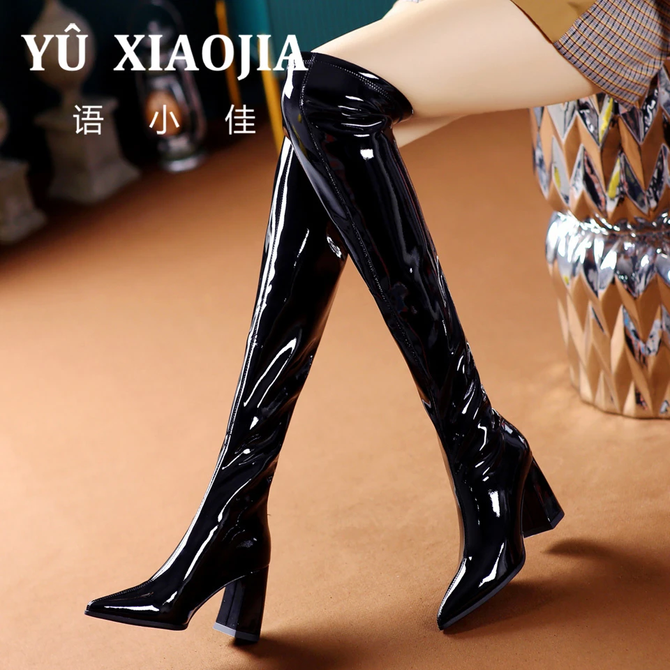 7CM[已经开价]时尚高跟过膝长靴2025秋冬季尖头粗跟弹力靴969-22A