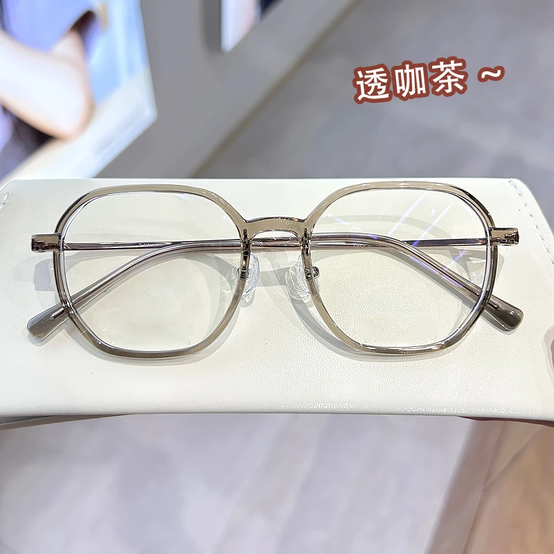 呈匠透咖茶多边超轻时尚眼镜框架女潮男百搭韩版网红框镜