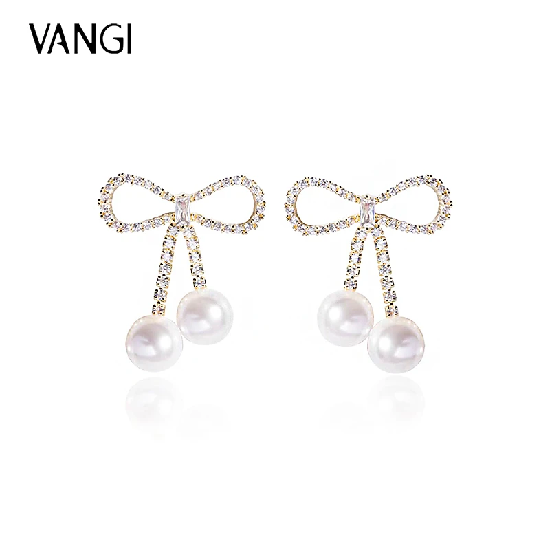 铜合金合成锆石耳饰 甜美蝴蝶结小香风精致百搭耳饰WE20558