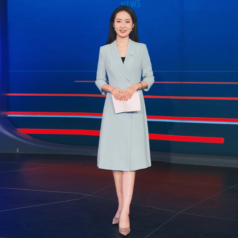 夏季小清新绿色连衣裙女气质名媛西装裙修身显瘦职业裙女