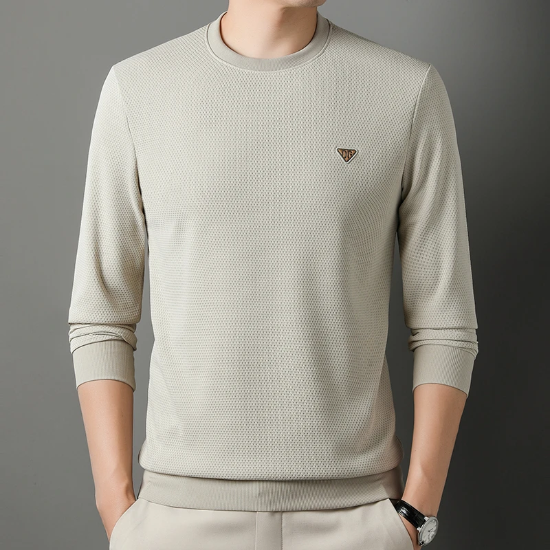 （新款华夫格）男士圆领卫衣2023秋季新款纯色休闲长袖上衣潮流百搭