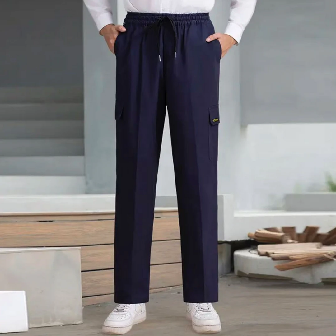 春秋款纯棉工装裤腰间松紧拉绳耐磨电焊工工装裤子加固防烫多口袋