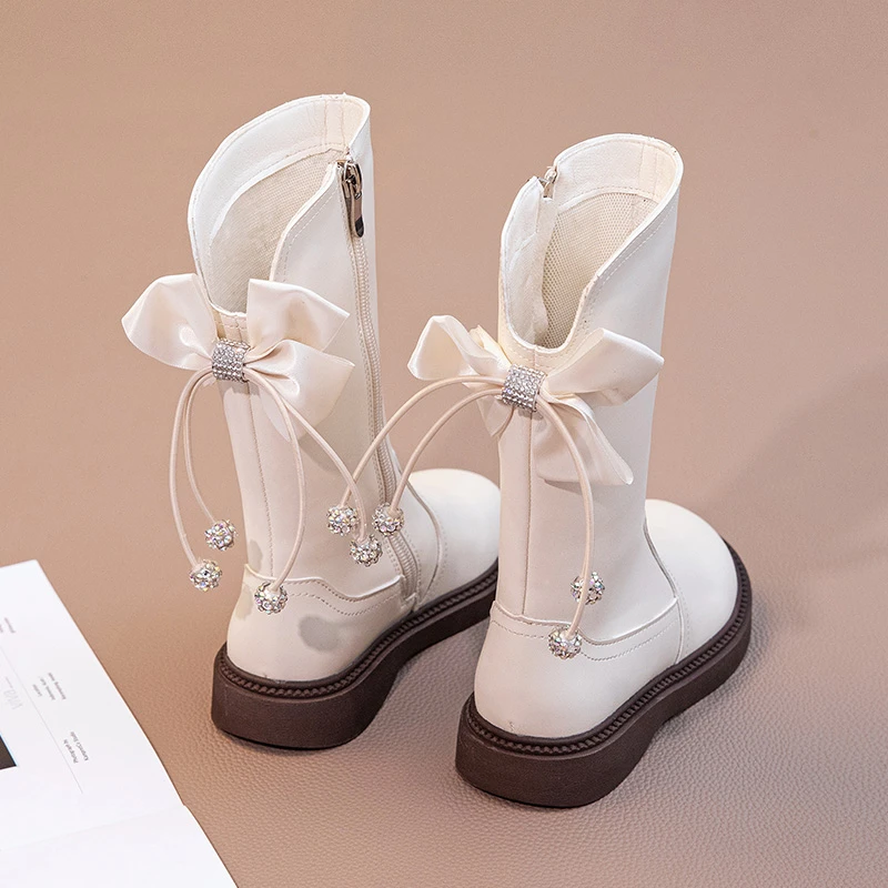 巴拉童年女童马丁靴2023春秋新款儿童长筒靴二棉冬季加绒加厚公